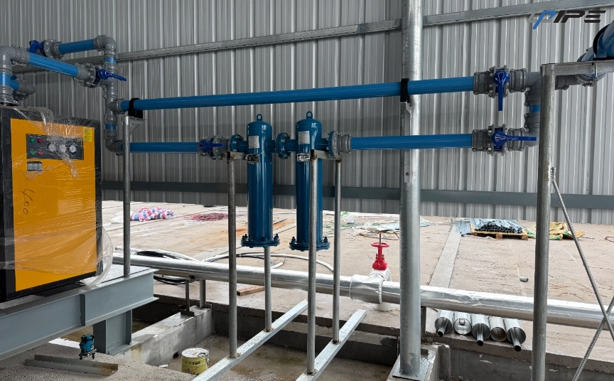 繊維工場生産ライン用アルミ圧縮空気パイプシステム